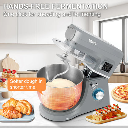 5 IN 1 Stand  Multifunctional Electric Mixer with 6 Speeds LCD Screen Timing 7.4 Qt Stainless Bowl Dough Hook
