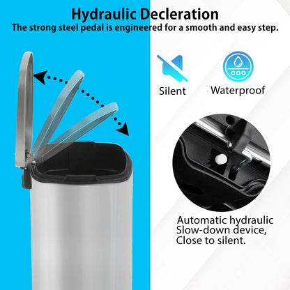 13 Gallon (50L) Stainless Steel Home Recycling Bin and Lid Removable Inner Bucket