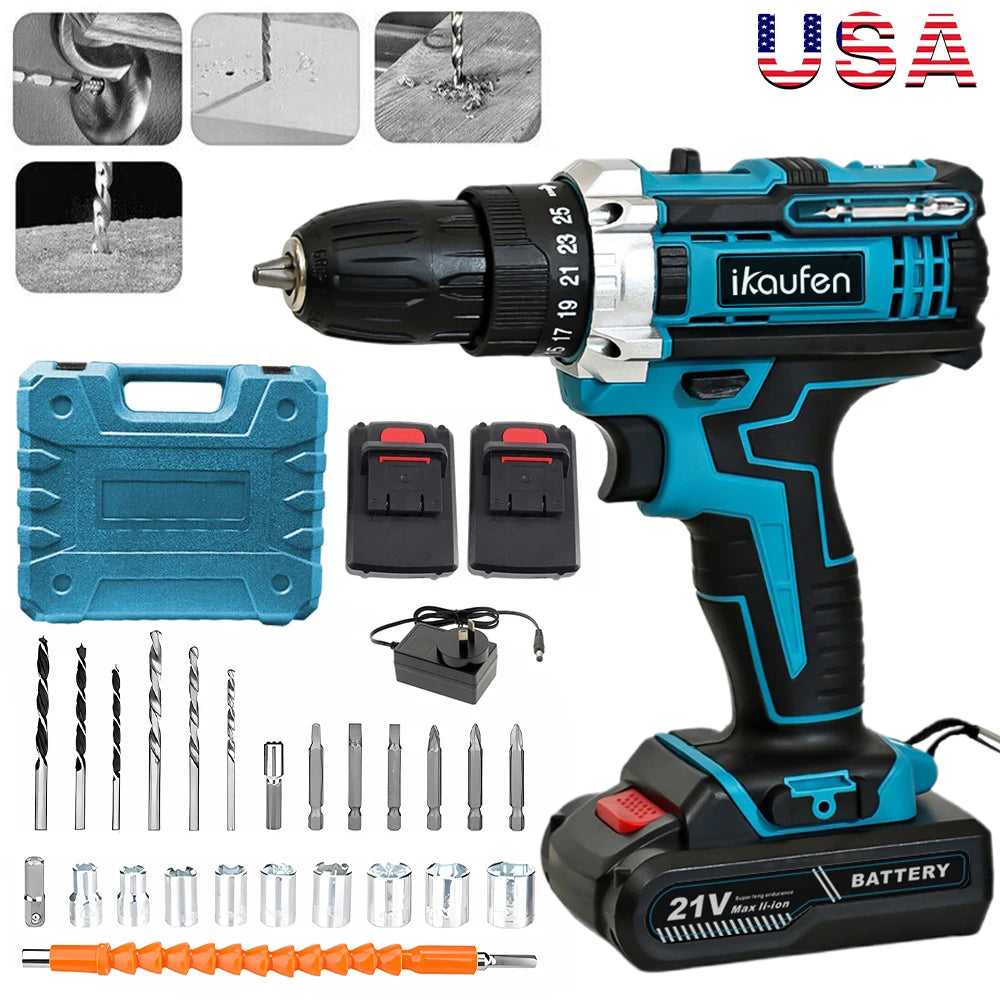 Multifunctional 21V rechargeable impact drill lithium battery cross-border flashlight gun drill
