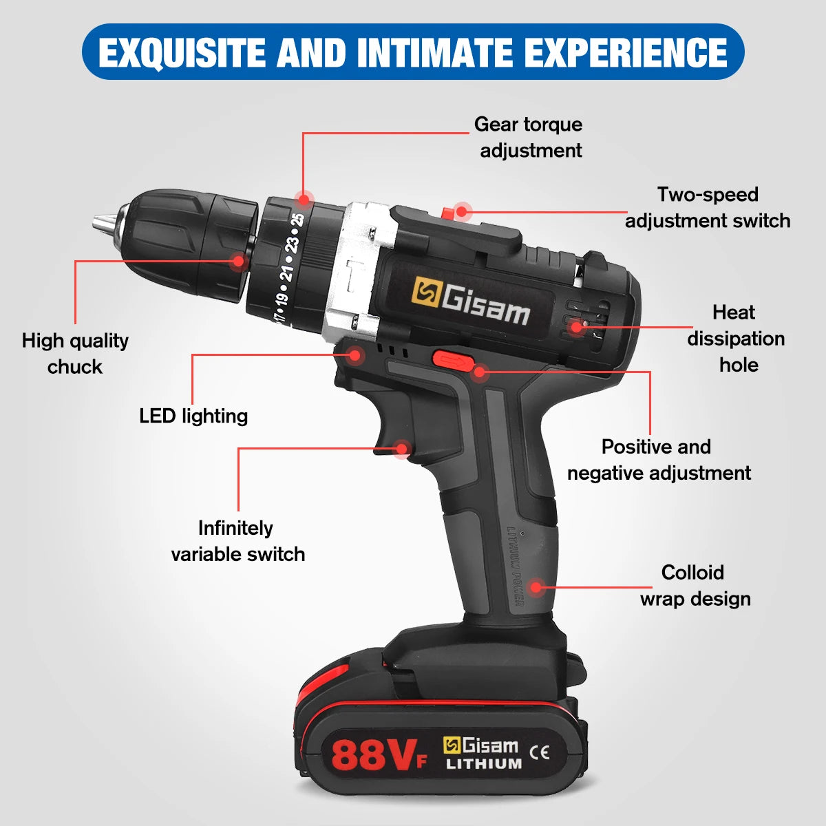 21V Cordless Drill Electric Impact Drill Rechargeable Electric Screwdriver Lithium-Ion Battery 2 Speed DIY Driver Power Tools