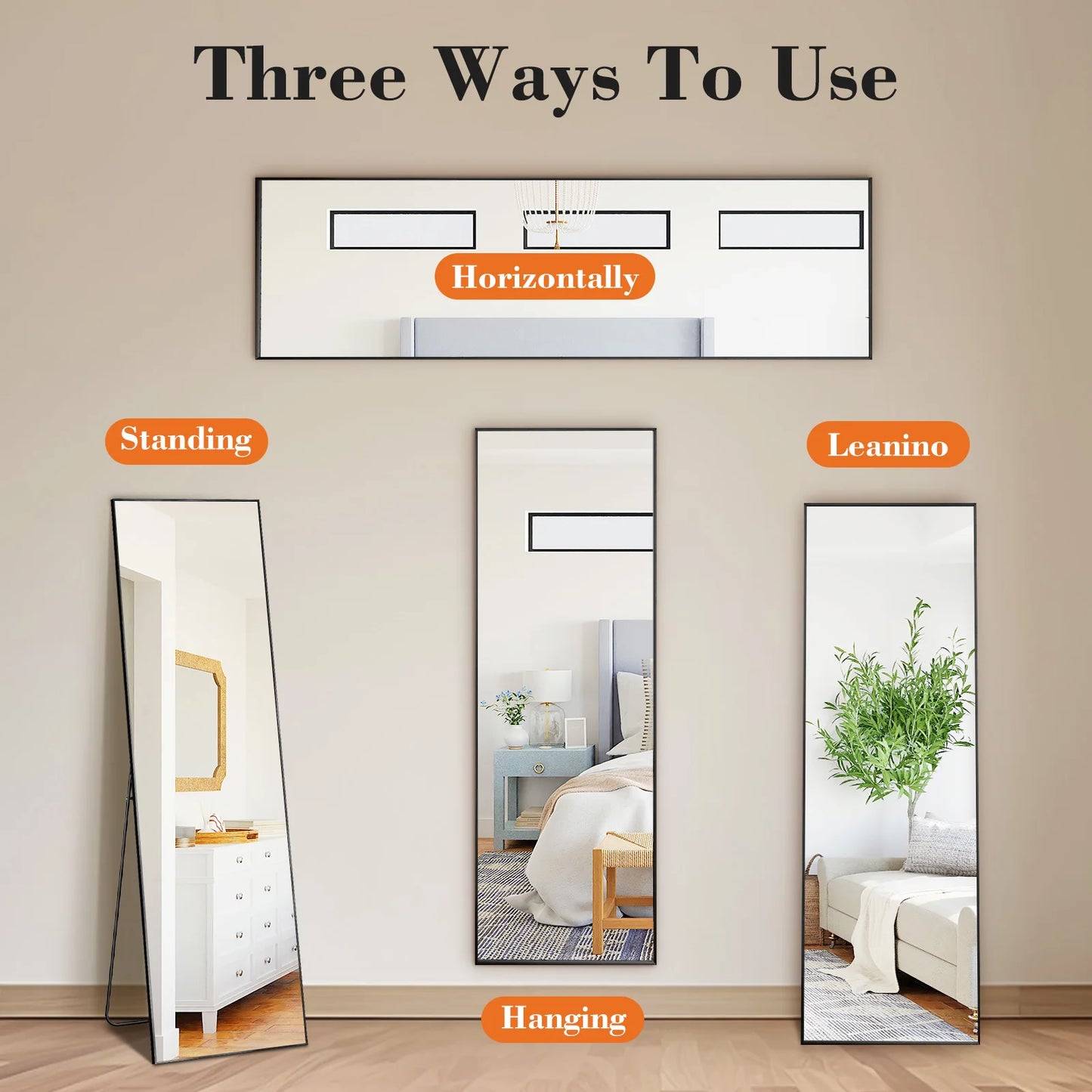 64"x21" Full Body Wall-Mounted Mirror with Stand