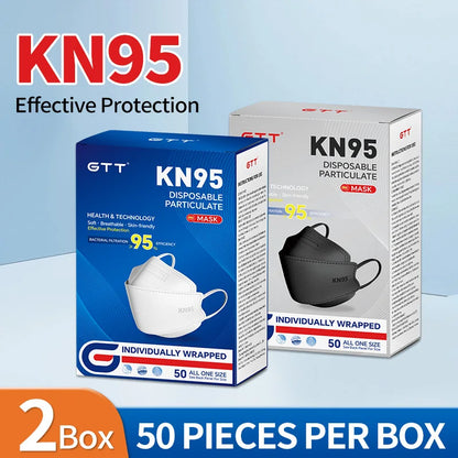 200Pcs Disposable Masks KN95 Fish-shaped 3D Mask Independent Package 4-layer Filter Dust-proof Protection Mask Black White