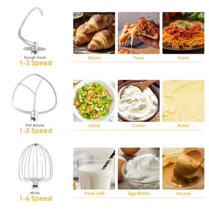 6-Speed,Kitchen Food Stand Mixer, with Blender, Quiet Motor, Cream Egg Whisk and Whip Dough Kneader,