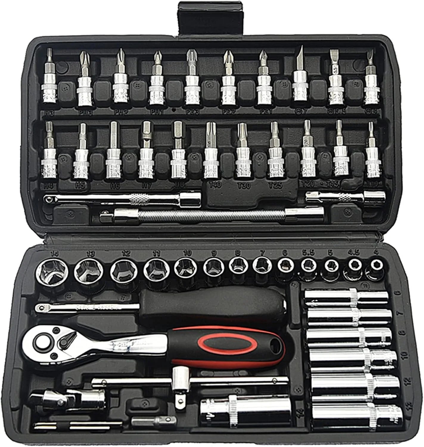 46PCS 1/4 inch Drive Socket Set,Metric Ratchet Wrench Set with 4-14mm CR-V Sockets, Mechanic Tool Kits for Household Auto Repair