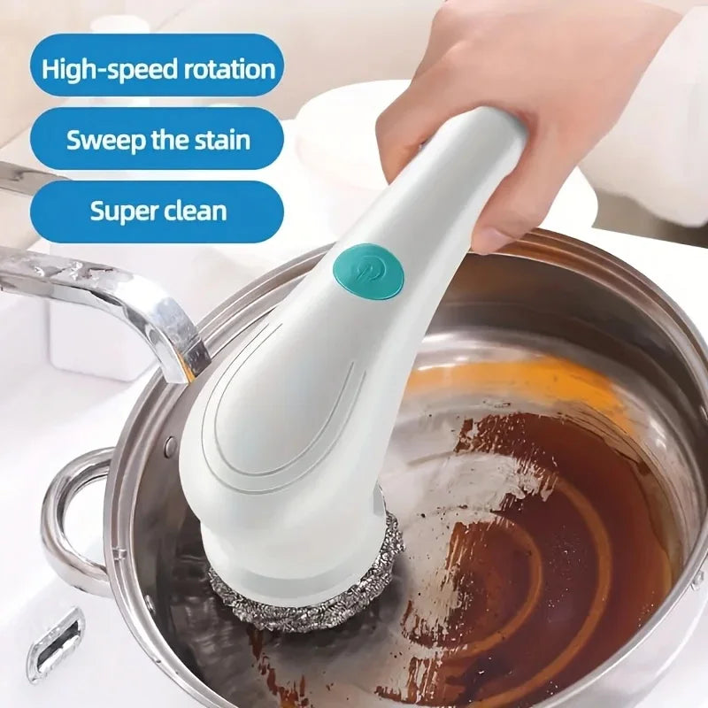Electric Power Scrubber Kit - Rechargeable Cleaning Brush with Steel Wool Pads for Kitchen, Bath, Grill, Long Handle