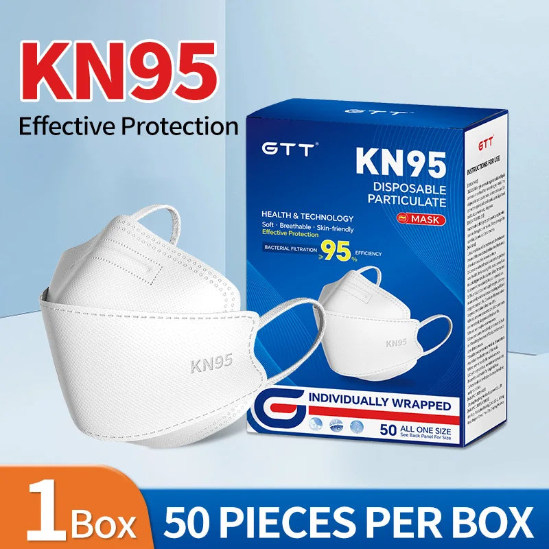 200Pcs Disposable Masks KN95 Fish-shaped 3D Mask Independent Package 4-layer Filter Dust-proof Protection Mask Black White