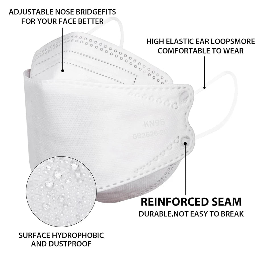 200Pcs Disposable Masks KN95 Fish-shaped 3D Mask Independent Package 4-layer Filter Dust-proof Protection Mask Black White