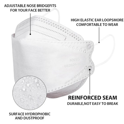 200Pcs Disposable Masks KN95 Fish-shaped 3D Mask Independent Package 4-layer Filter Dust-proof Protection Mask Black White