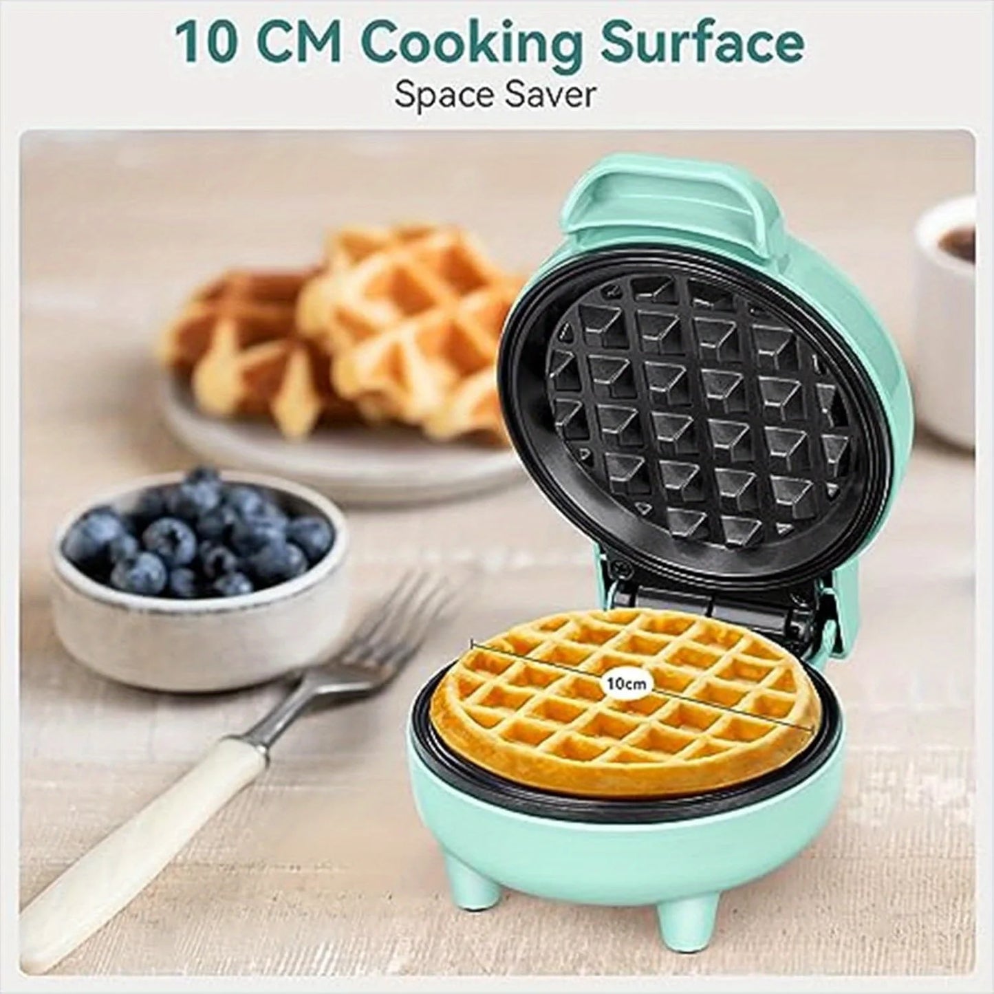 Compact 550W Mini Waffle Maker with Ready Indicator Light, Cool Touch Handle, and Non-Stick Coating