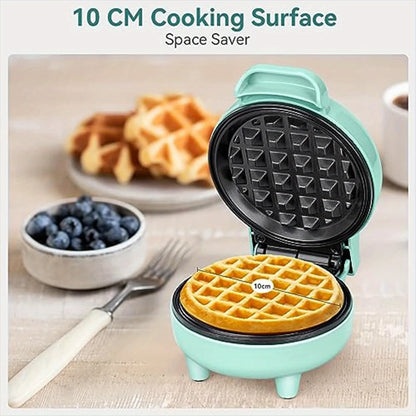 Compact 550W Mini Waffle Maker with Ready Indicator Light, Cool Touch Handle, and Non-Stick Coating