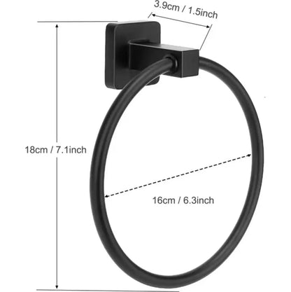 Wall Mounted Round Hand Towel Holder, Stainless Steel Matte Black Towel Ring Hangers for Bathroom, Kitchen