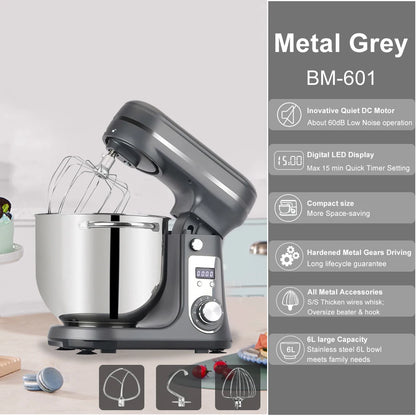 6-Speed,Kitchen Food Stand Mixer, with Blender, Quiet Motor, Cream Egg Whisk and Whip Dough Kneader,