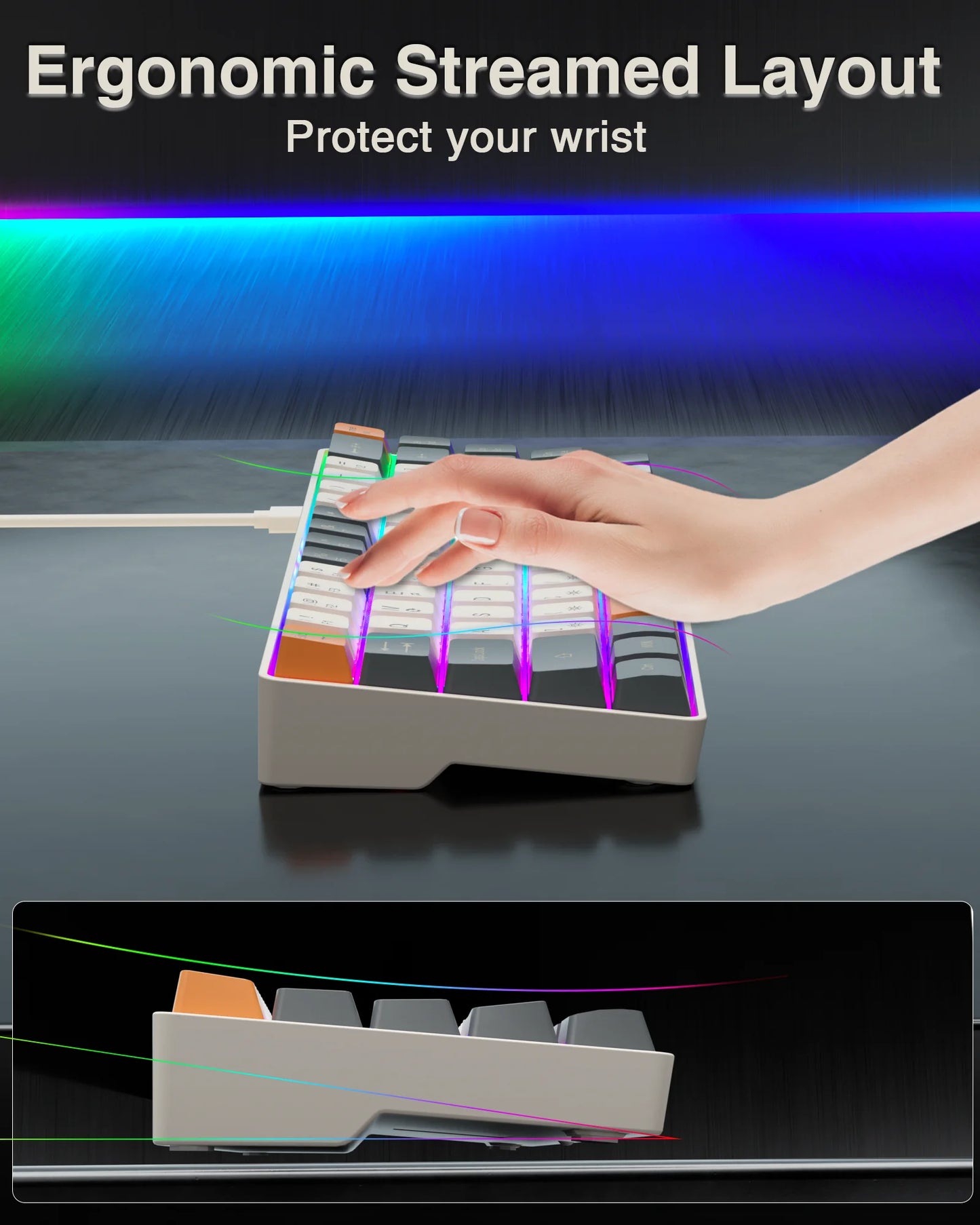 Gaming Keyboard 68 keys N- Key Rollover RGB Backlight