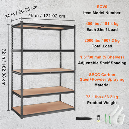 5 Layers Standing Storage Shelving Unit Heavy Duty Organizer Metal Rack for Kitchen Living Room and office.