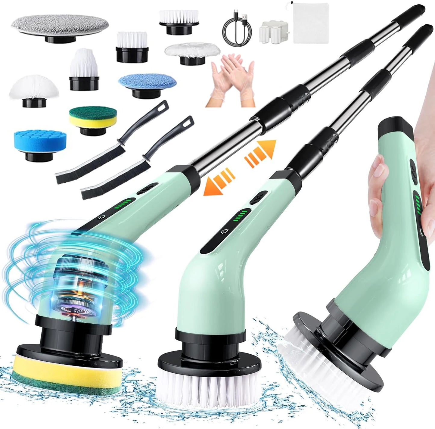 2025 Electric Rotating Floor Scrubber, Rechargeable Cleaning Brush, Shower Floor Scrubber, with 9 Brush Heads, 2H Power Dual Spe