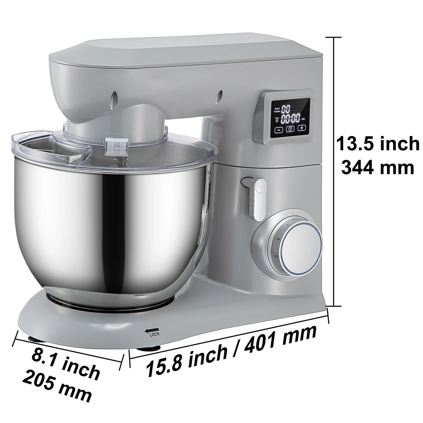 5 IN 1 Stand  Multifunctional Electric Mixer with 6 Speeds LCD Screen Timing 7.4 Qt Stainless Bowl Dough Hook