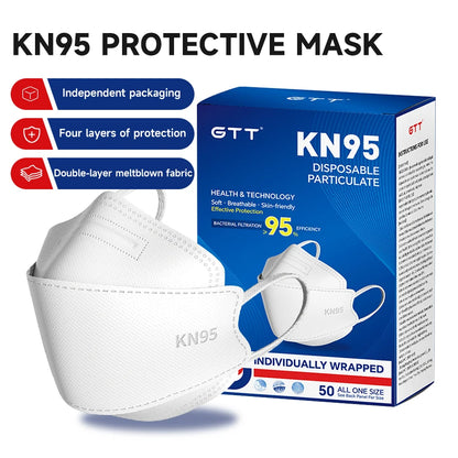 200Pcs Disposable Masks KN95 Fish-shaped 3D Mask Independent Package 4-layer Filter Dust-proof Protection Mask Black White