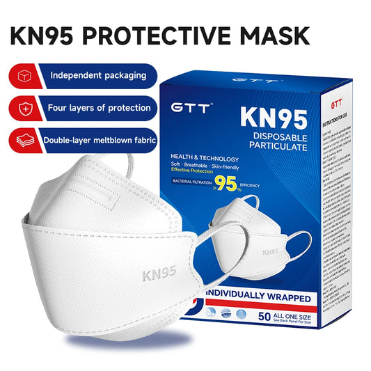 200Pcs Disposable Masks KN95 Fish-shaped 3D Mask Independent Package 4-layer Filter Dust-proof Protection Mask Black White