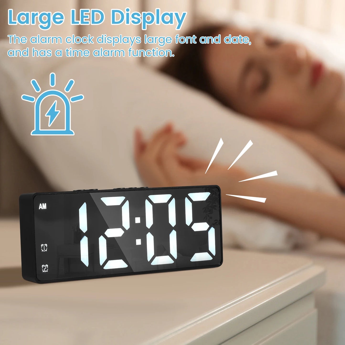 LED alarm digital clock voice control, adjustable brightness high-definition digital dual power mute living room clock.