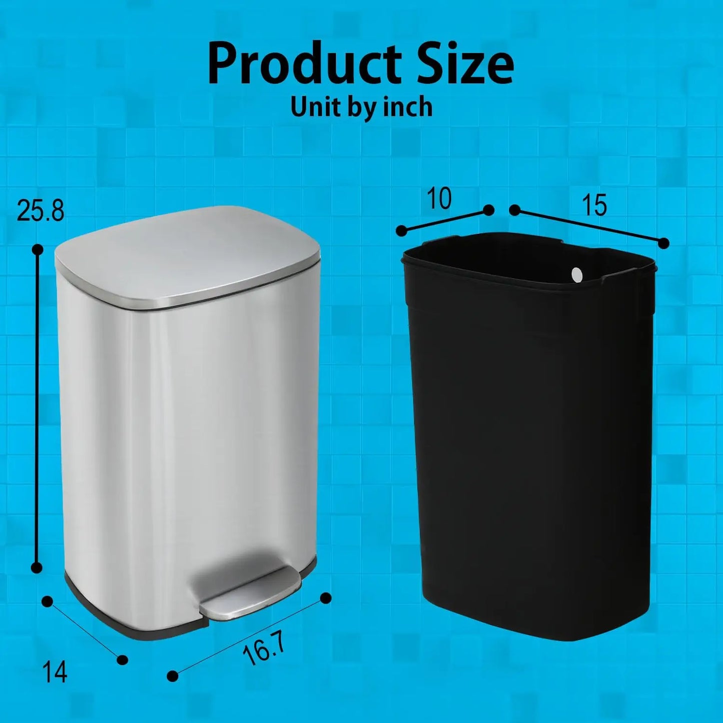 13 Gallon (50L) Stainless Steel Home Recycling Bin and Lid Removable Inner Bucket