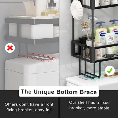 2-Tier Over Toilet Storage Shelf - Wall Mounted with Hooks  Paper Holder, Bathroom Space Saver Organizer for Home,