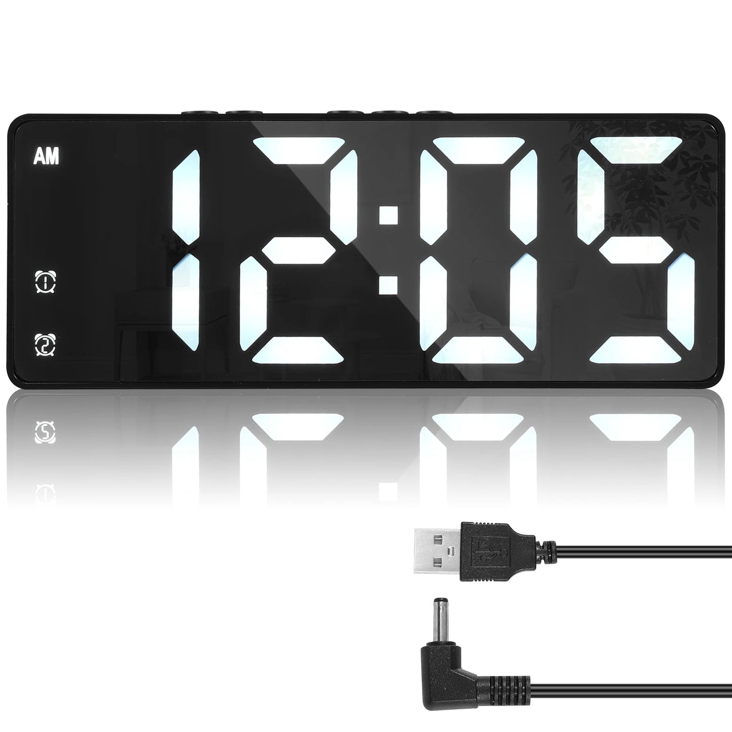 LED alarm digital clock voice control, adjustable brightness high-definition digital dual power mute living room clock.