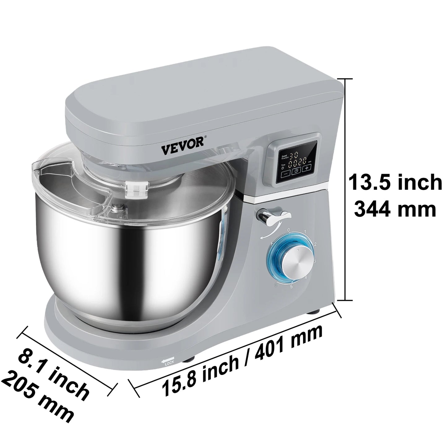 5 IN 1 Stand  Multifunctional Electric Mixer with 6 Speeds LCD Screen Timing 7.4 Qt Stainless Bowl Dough Hook