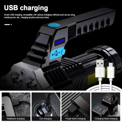 7LED High-Power Flashlight With USB Charging COB Side Light - Suitable For Portable Flashlights Such As Fishing, Camping, Hiking