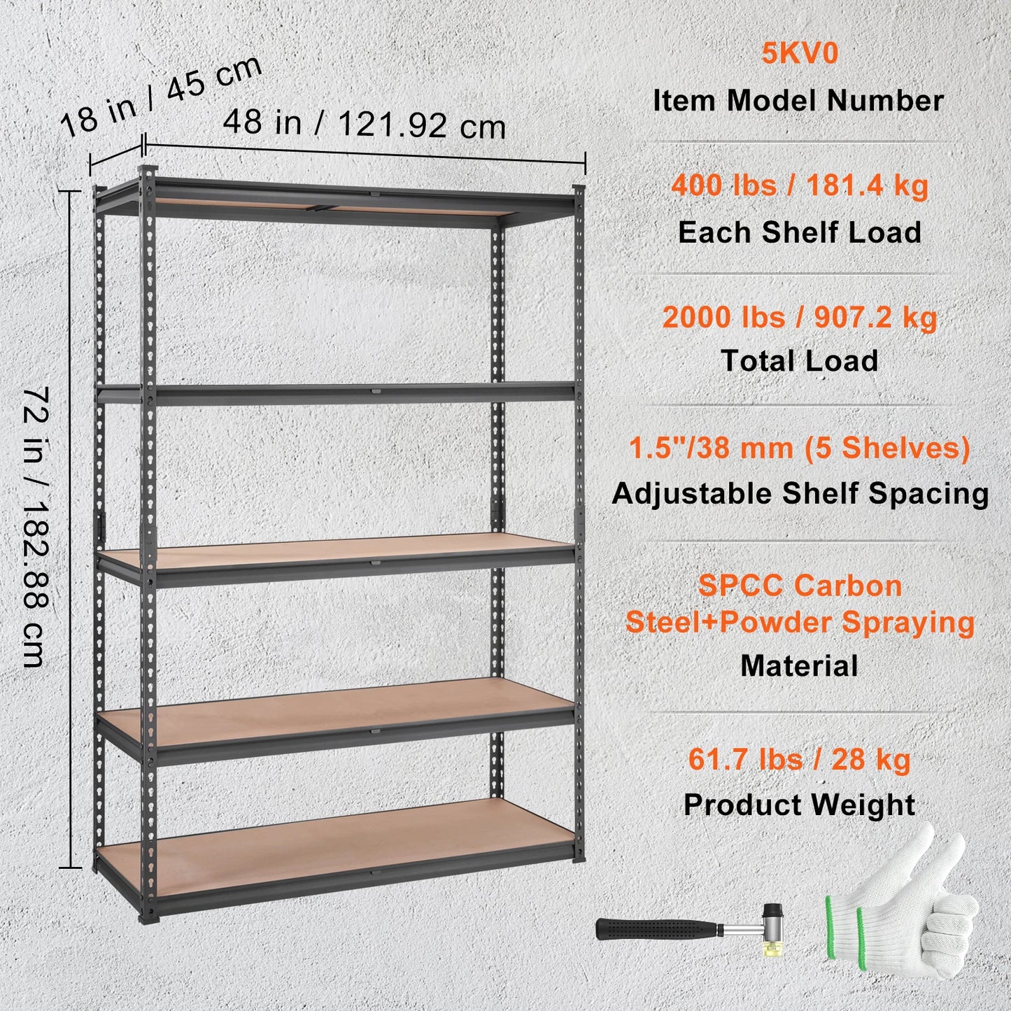 5 Layers Standing Storage Shelving Unit Heavy Duty Organizer Metal Rack for Kitchen Living Room and office.
