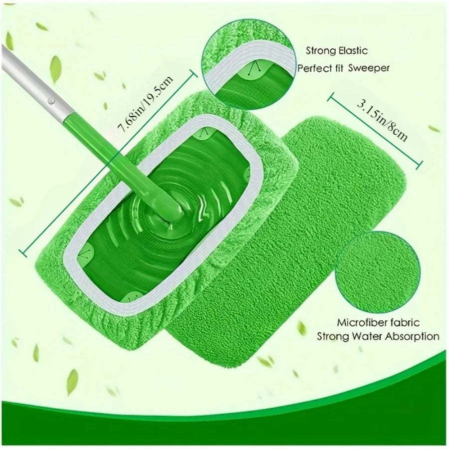 7 Piece Green Mop Cloth, Suitable for  Dry Sweeping Cloth and Wet Mopping, Household Cleaning - Washable