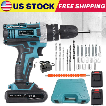 Multifunctional 21V rechargeable impact drill lithium battery cross-border flashlight gun drill