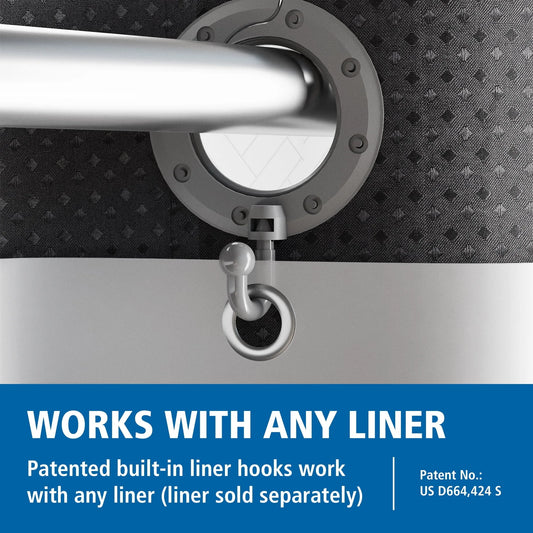 Easy Hang Fabric Shower Curtain with Built-in Rings, 70" x 74", Black