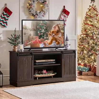 65 inch TV Console  Sliding Barn Door, Media Storage Table