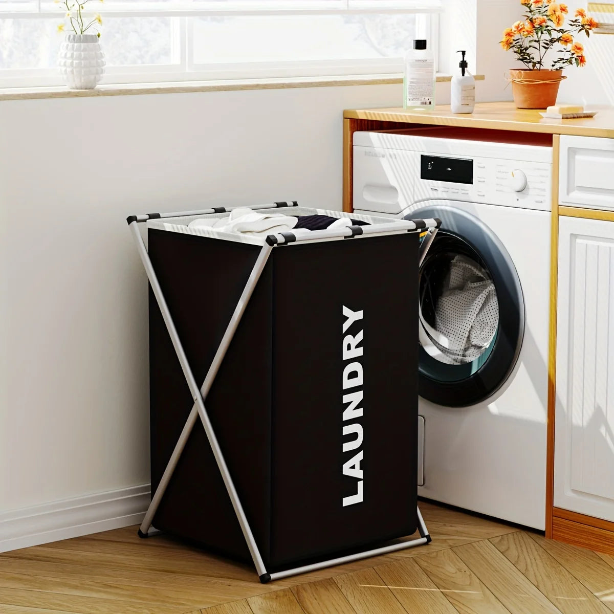 1 PC Large Laundry Hamper 3 Sections Divided Foldable Laundry Basket with Washing Bin Dirty Cloth Storage Bag