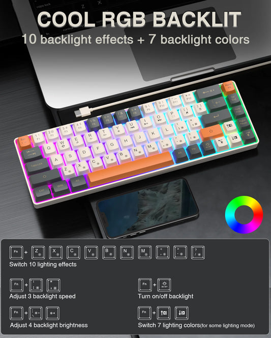 Gaming Keyboard 68 keys N- Key Rollover RGB Backlight