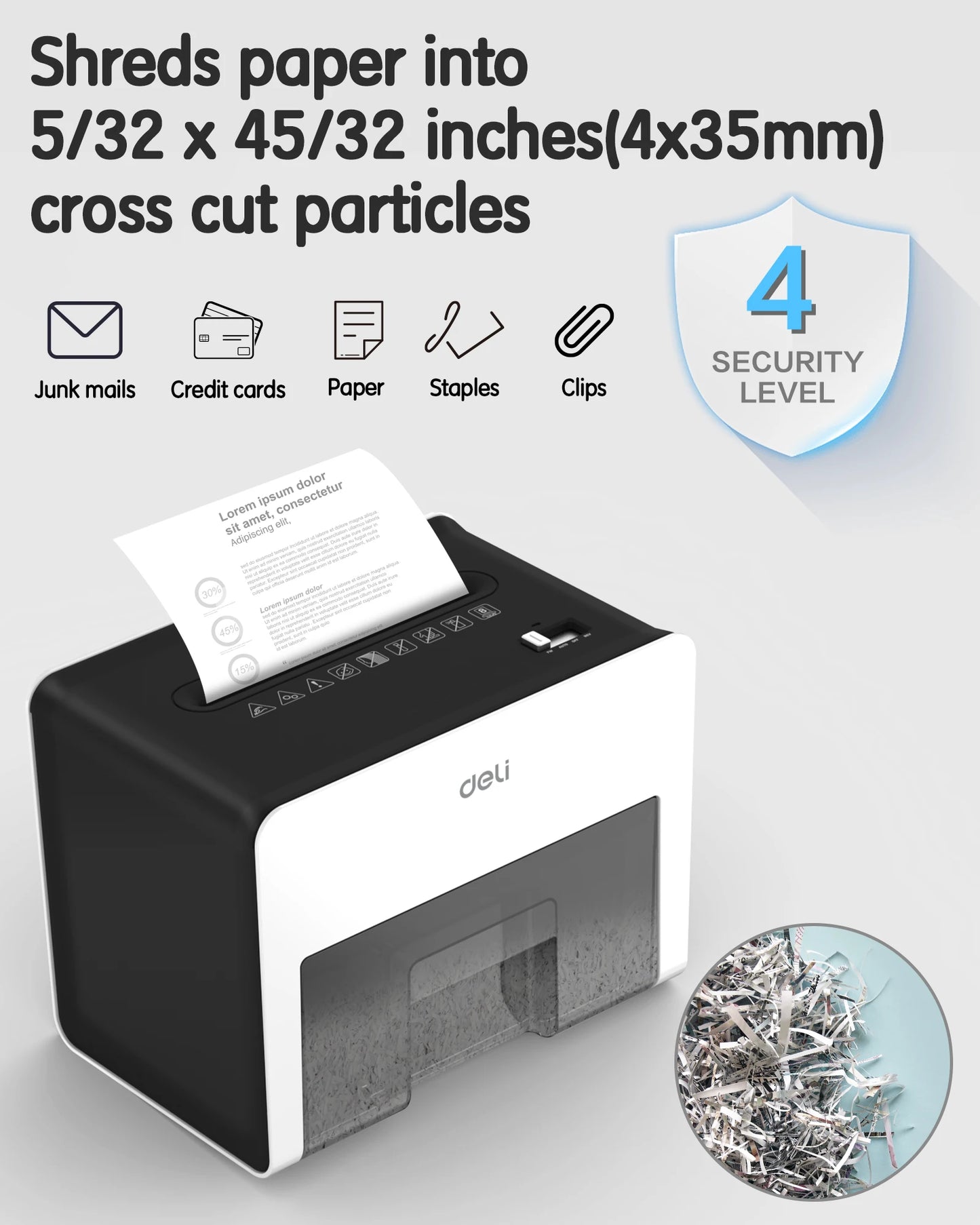 Deli 8-Sheet Paper Shredder Home Office Use Shredder, Mini Desktop Crosscut Shredder with 0.7 Gallon Bin Shred Credit Card/Mail