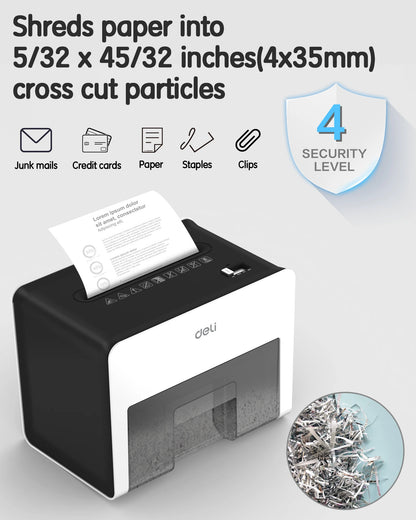 Deli 8-Sheet Paper Shredder Home Office Use Shredder, Mini Desktop Crosscut Shredder with 0.7 Gallon Bin Shred Credit Card/Mail