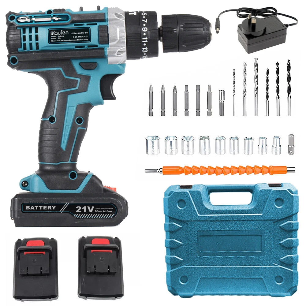 Multifunctional 21V rechargeable impact drill lithium battery cross-border flashlight gun drill