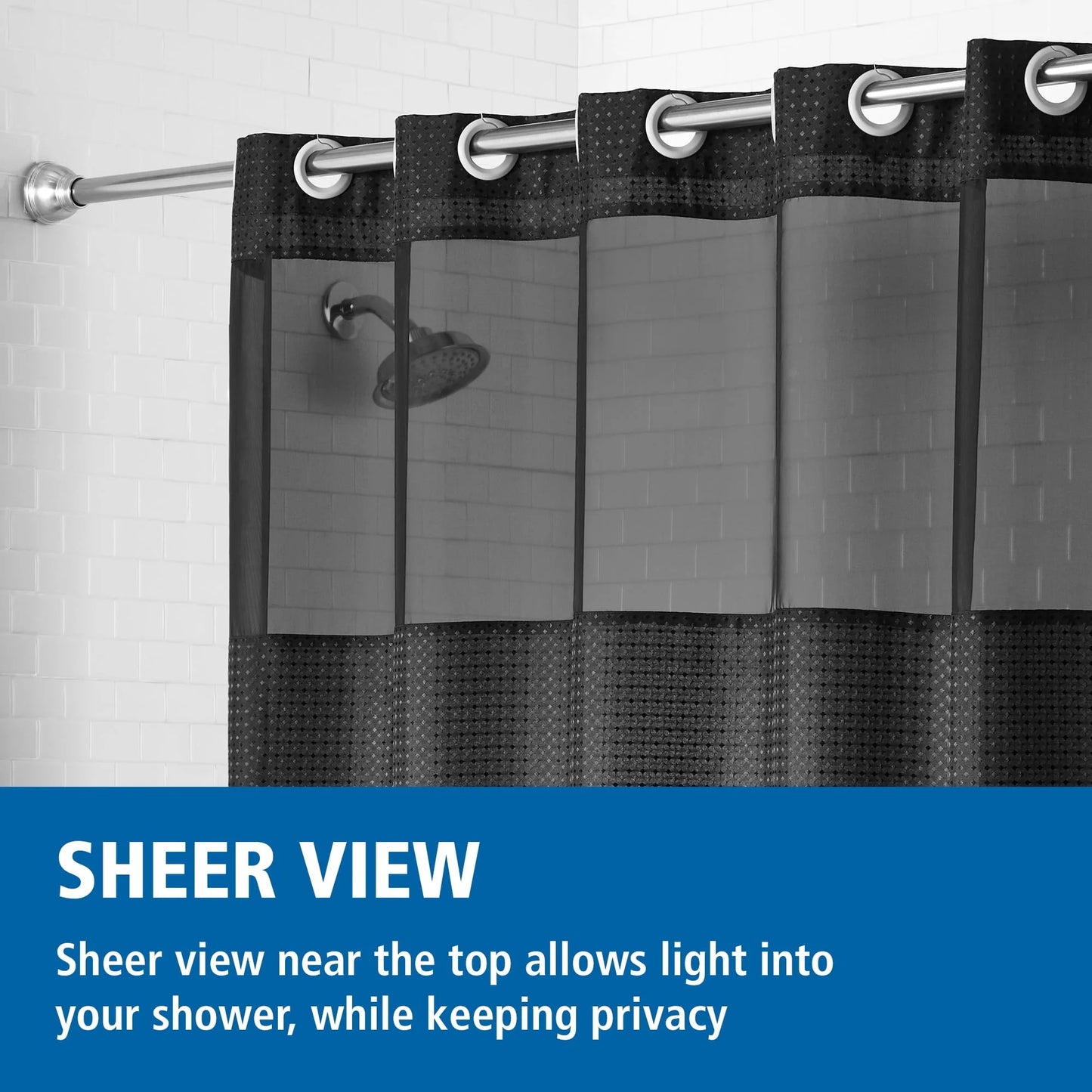 Easy Hang Fabric Shower Curtain with Built-in Rings, 70" x 74", Black