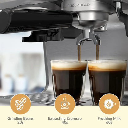 20 Bar Espresso Coffee Machine 1450W Semi Automatic Espresso Maker with Grinder for Latte Cappuccino Gift Coffee Lover