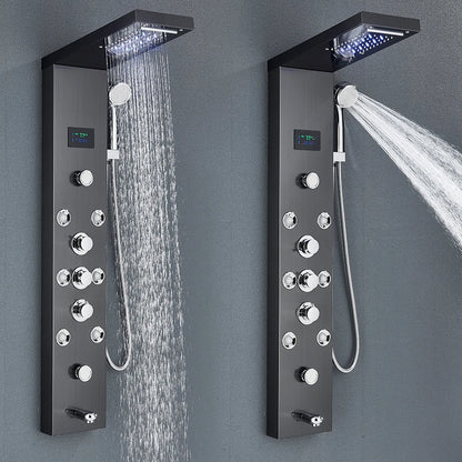 LED Shower Panel Tower System Rain Waterfall Shower Column Hydroelectricity LCD Display With Massage Body Spa Bath Shower Faucet