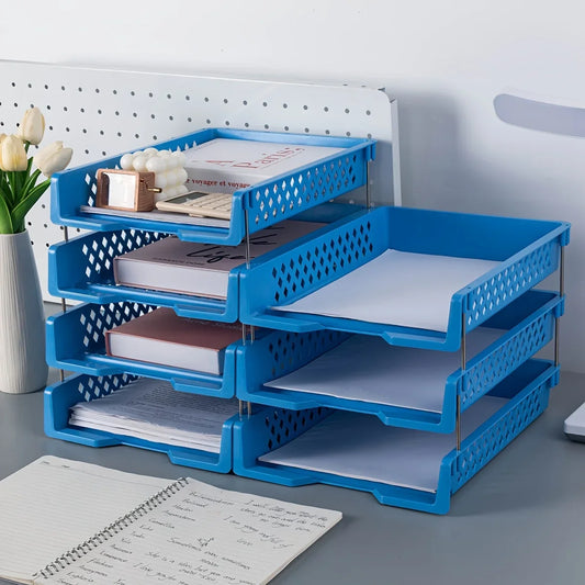 Office Stackable Layered File Rack Document Tray Holder Desktop Organizer, Paper Storage Case Household Catagory Storage Shelf