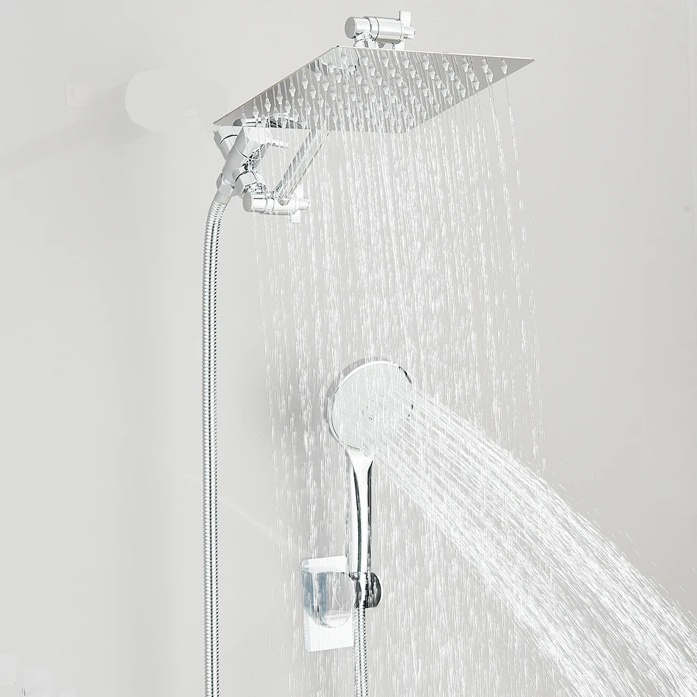 8-12Inch High Pressure Rain Shower Head with Adjustable Extension Arm With 3-way Handheld Shower Spray
