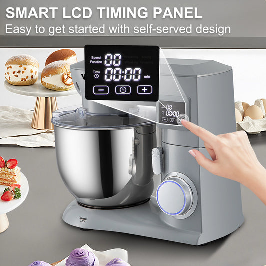 450W Electric Dough Mixer All Metal Stand Mixer with 6 Speeds LCD Screen Timing.