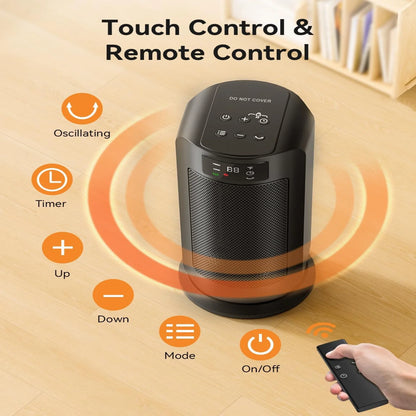 1500W Space Heater, Portable Heater for Indoor Use Office Garage, Ceramic Heating with Remote, Digital Themo