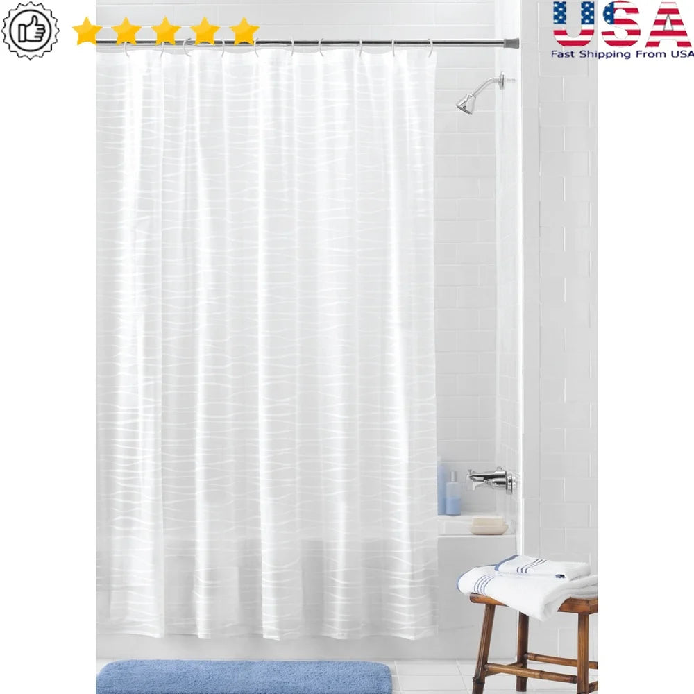 Waterproof PEVA Shower Curtain Set with Decorative Wave Design and 12 Durable C-Hooks Bathroom 70x72 Inches