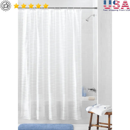 Waterproof PEVA Shower Curtain Set with Decorative Wave Design and 12 Durable C-Hooks Bathroom 70x72 Inches