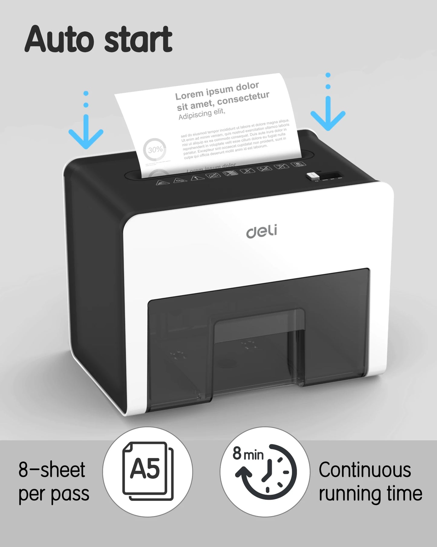 Deli 8-Sheet Paper Shredder Home Office Use Shredder, Mini Desktop Crosscut Shredder with 0.7 Gallon Bin Shred Credit Card/Mail