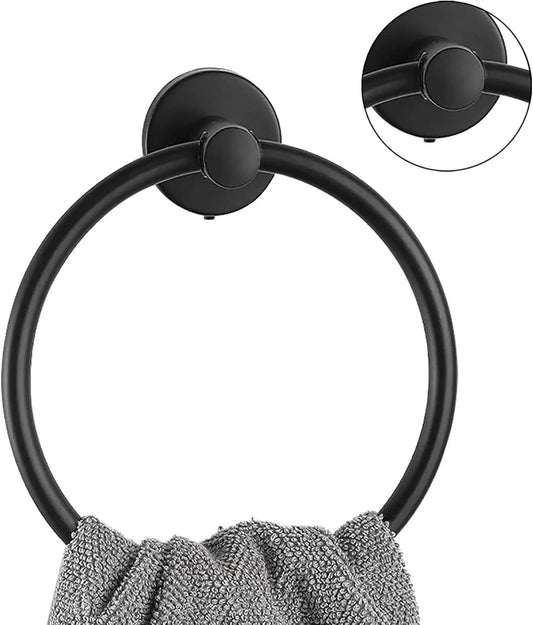 Wall Mounted Round Hand Towel Holder, Stainless Steel Matte Black Towel Ring Hangers for Bathroom, Kitchen