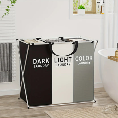 1 PC Large Laundry Hamper 3 Sections Divided Foldable Laundry Basket with Washing Bin Dirty Cloth Storage Bag